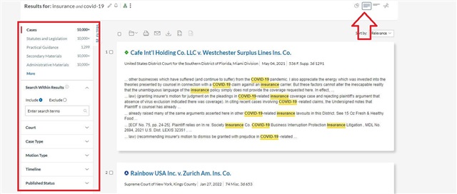 Example of search results in Lexis+