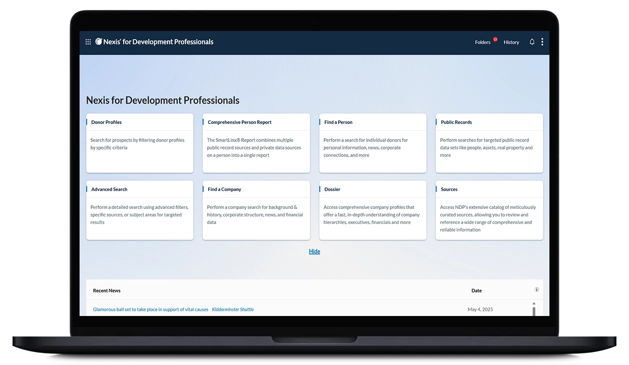 Nexis for Development Professionals product interface